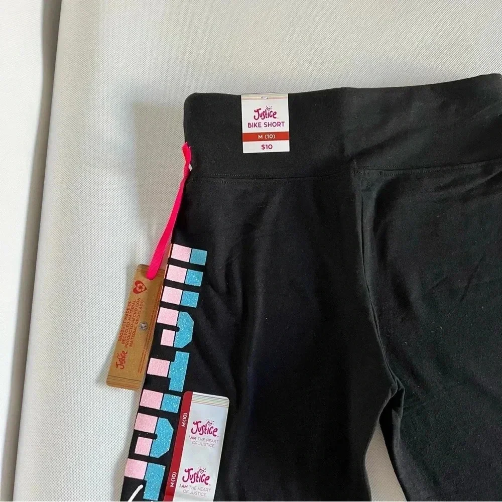 Justice Girls Graphic Bike Shorts Size Medium (10) Color Black Glitter Graphic
